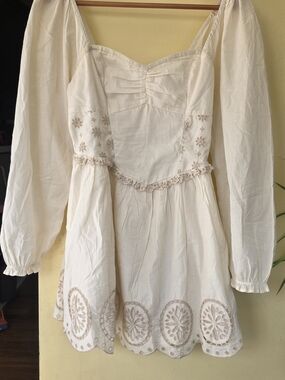 American Eagle Outfitters Cream Embroidered Mini Dress